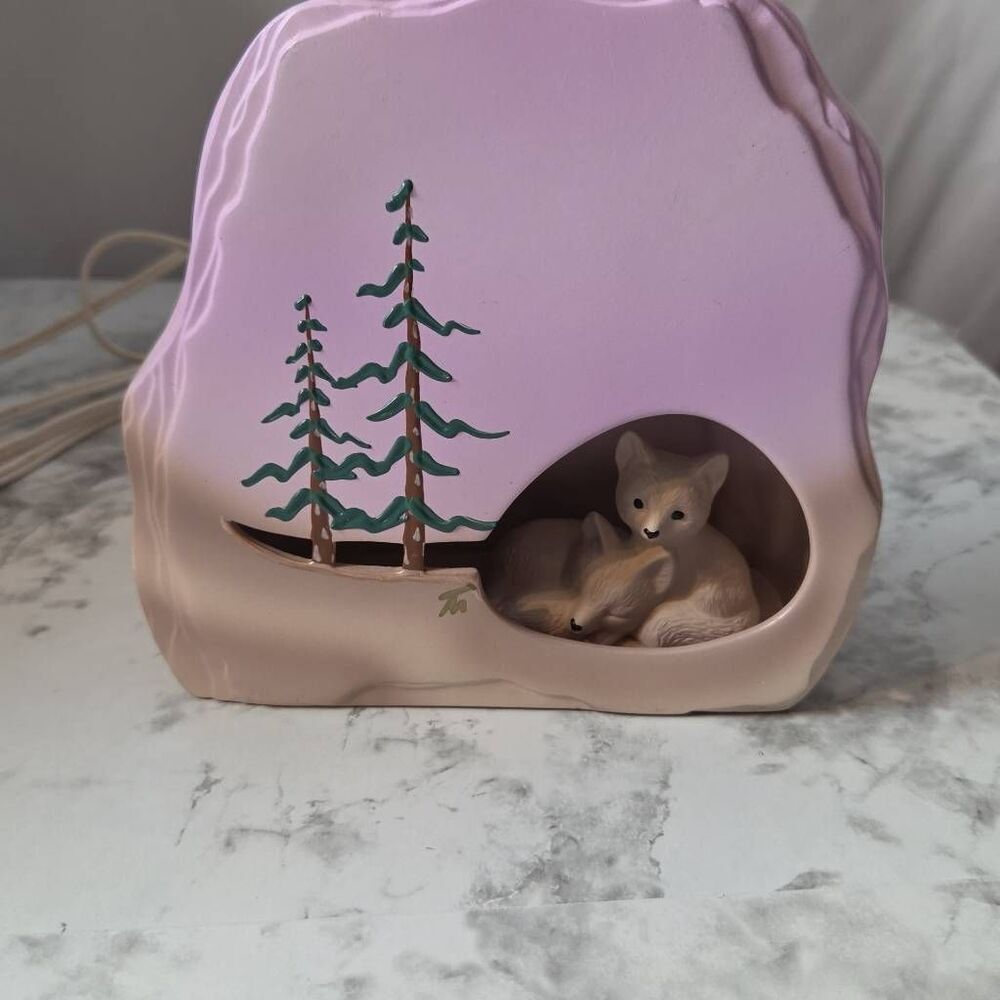 Vintage Ceramic Handpainted Fox Forest Lamp